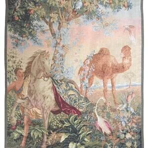 Vintage Exquisite "Horse & Camel Tropical" Tapestry French Pictorial Home Decor
